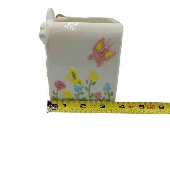 VTG Planter With Teddy Bear Chasing Butterflies In The Flowers - Picture 9 of 10